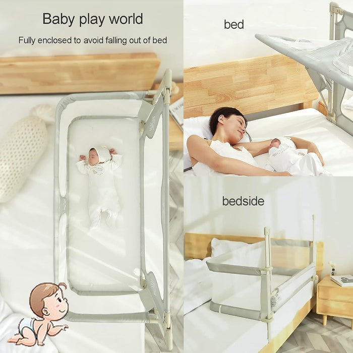3-in-1 Portable Crib with Rails - Cot Sleeper for Baby in Bed - B-101