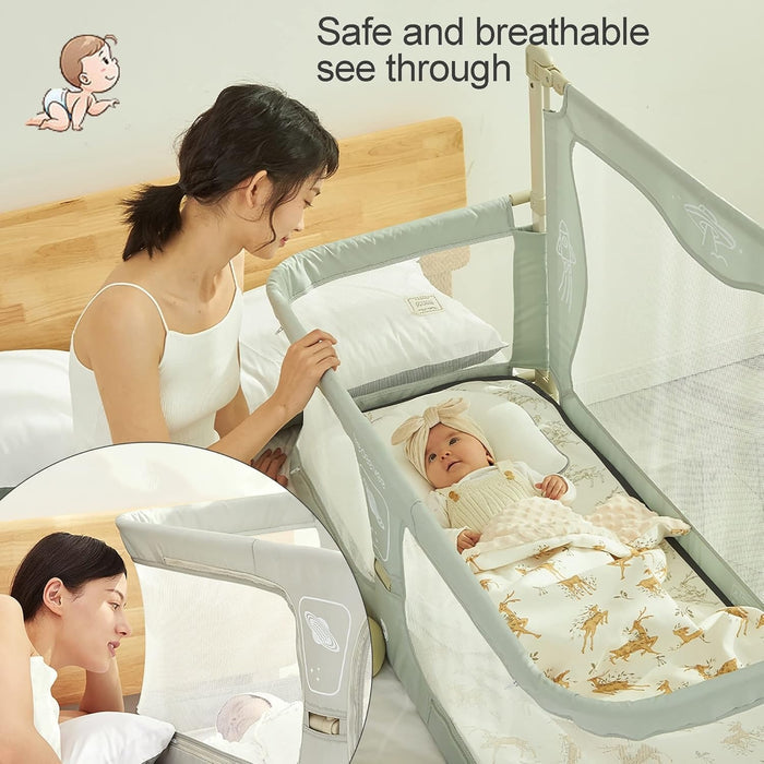 3-in-1 Portable Crib with Rails - Cot Sleeper for Baby in Bed - B-101