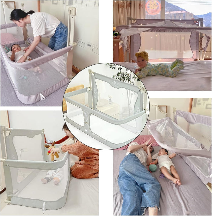 3-in-1 Portable Crib with Rails - Cot Sleeper for Baby in Bed - B-101