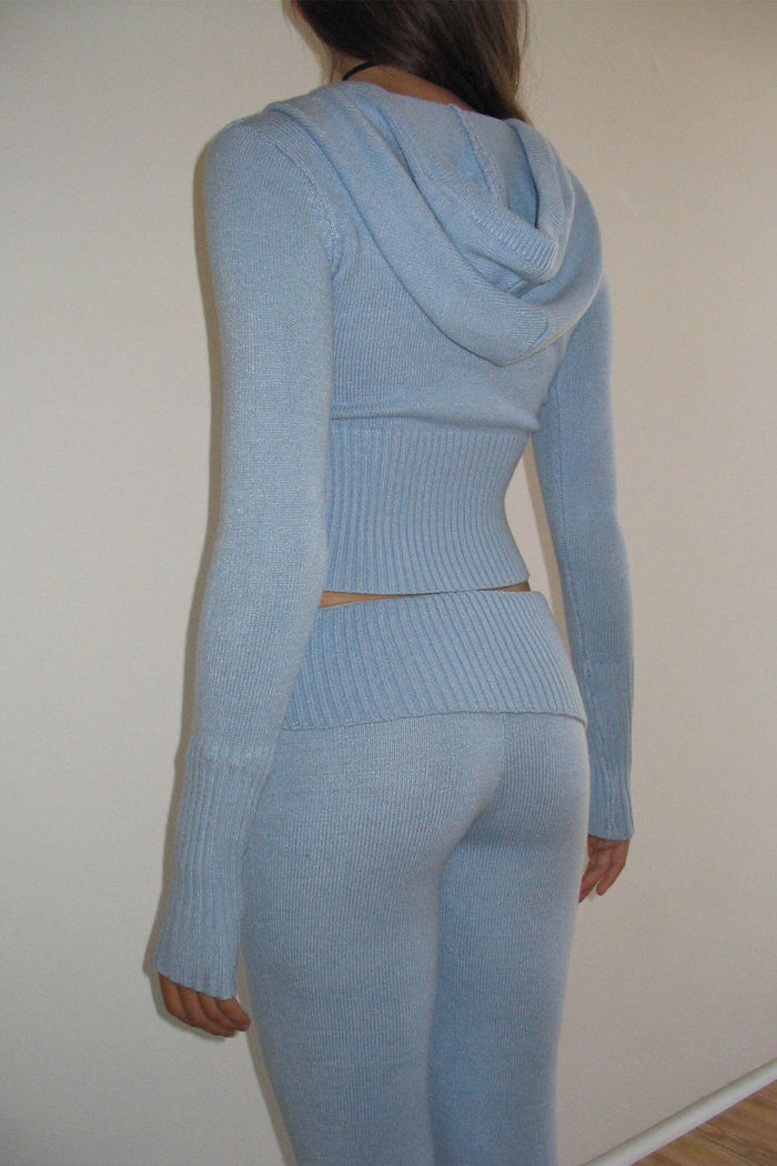 Aimee Zip Up Knit Hoodie Cornflower