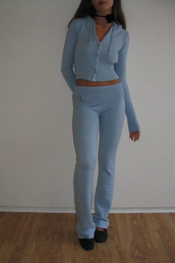 Aimee Zip Up Knit Hoodie Cornflower