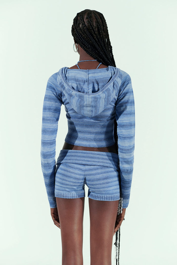 Aimee Zip Up Cloud Knit Hoodie Sonoma Stripe Blue