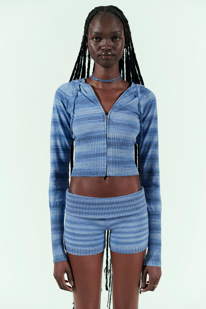 Aimee Zip Up Cloud Knit Hoodie Sonoma Stripe Blue