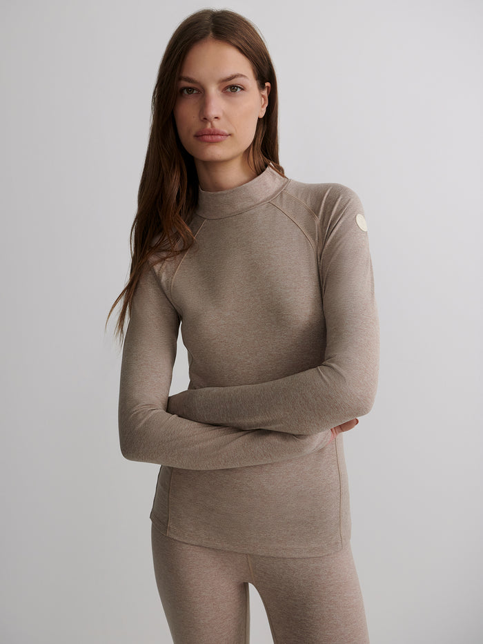 Taupe Marl|Always Warm Baselayer Top in Taupe Marl, product shot highlighting soft knit fabric and timeless base layer silhouette.