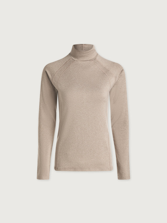 Taupe Marl|Front-facing Varley Always Warm Baselayer Top in Taupe Marl, long-sleeve knit baselayer designed for warmth.