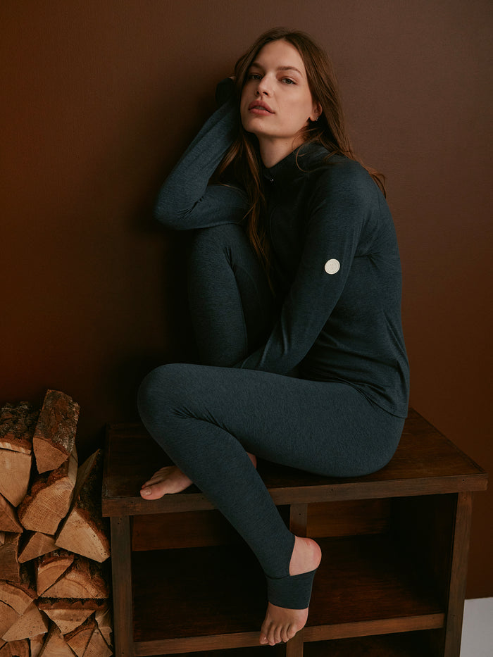 Black Marl|Always Warm Half Zip Baselayer in Black Marl, front view highlighting heather fabric, half-zip collar and athletic fit.