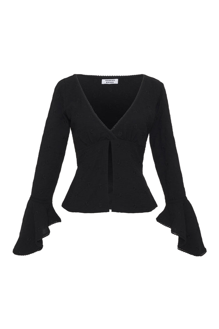 Anabelle Eyelet Long Sleeve Shirt Black