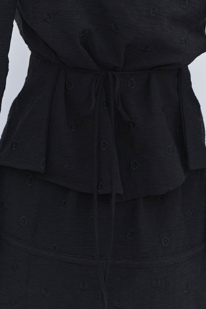 Anabelle Eyelet Long Sleeve Shirt Black