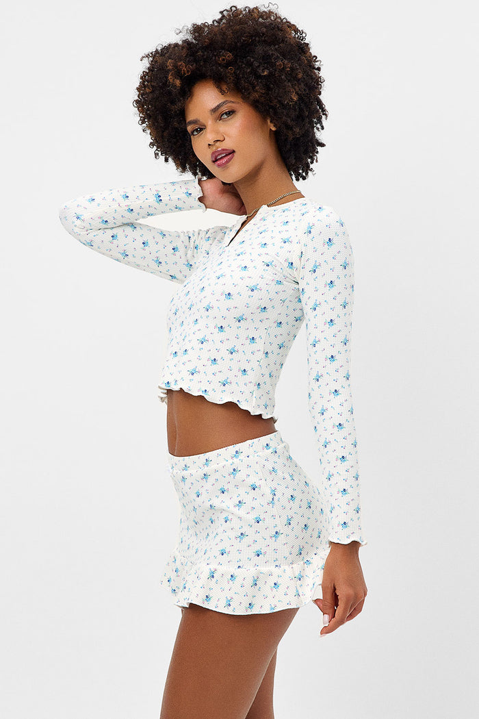 Andrea Waffle Day Lily Floral Mini Skirt