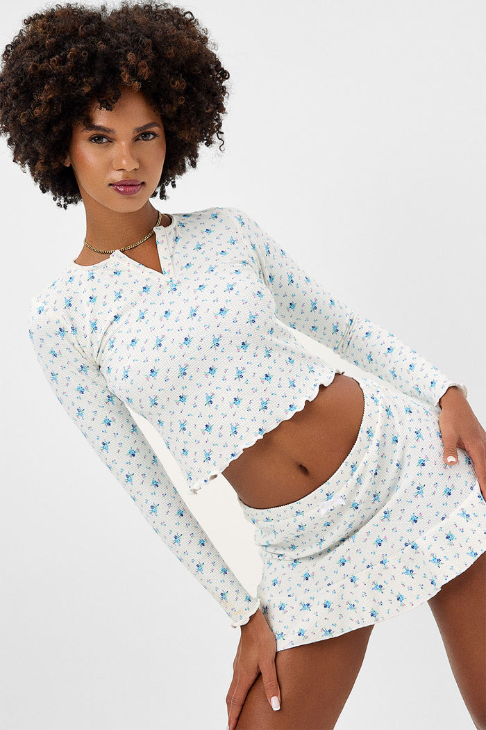Andrea Waffle Day Lily Floral Mini Skirt