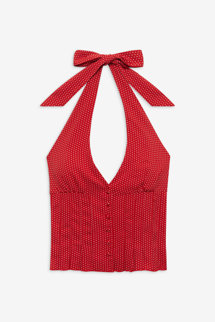 Angeline Satin Halter-Ladybug Print