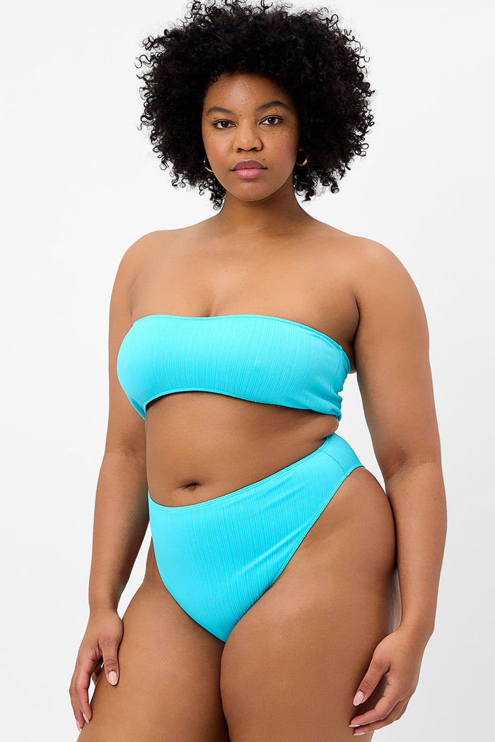 anne blue aquamarine high waist plisse rib bottom XL