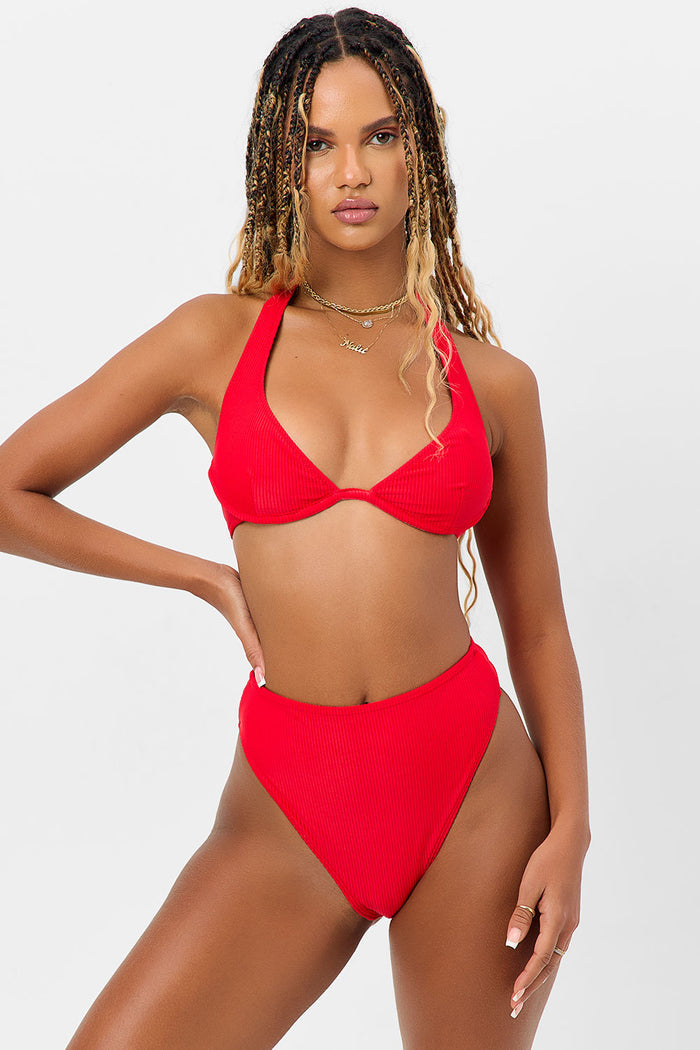 Anne Ribbed Full Coverage Bikini Bottom Grenadine