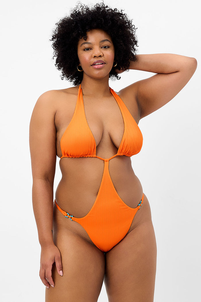 april monokini orange payaya plisse rib one piece XL