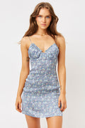 Arielle Springtime Floral Silk Ruched Mini Dress