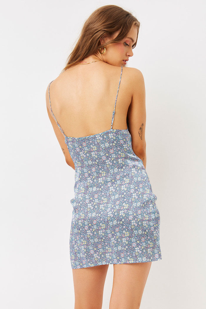 Arielle Springtime Floral Silk Ruched Mini Dress