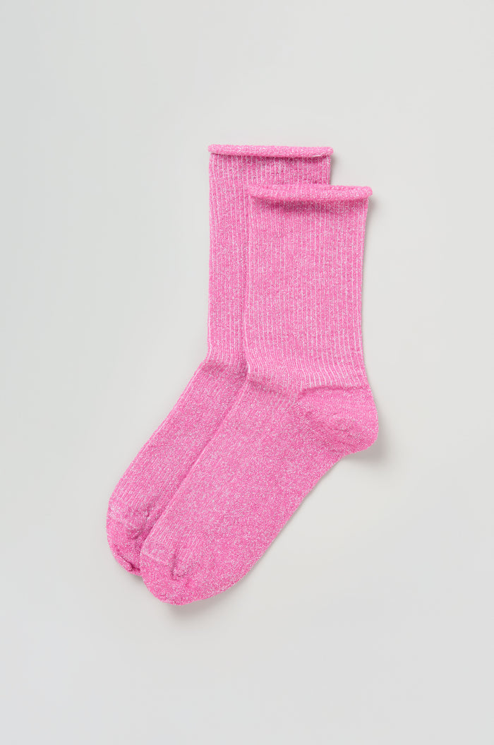 A pair of Bamboo Sparkle Fuchsia Socks is laid flat on a plain light background.