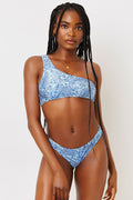 barb blue paisley shine one shoulder bikini top