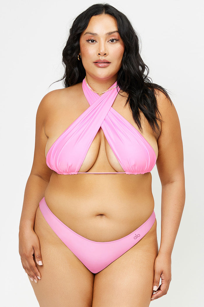 Bash 90's Pink Satin Wrap Bikini Top Extended