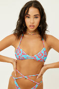 Boardwalk Blue Magic Terry Floral String Bikini Top