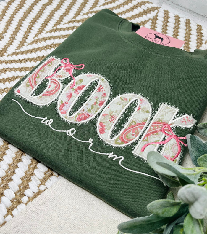 BOOK WORM APPLIQUE Custom Embroidered T-shirt or Sweatshirt