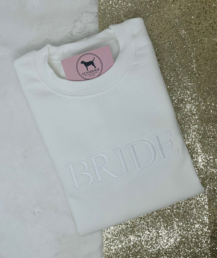 BRIDE Custom Embroidered T-shirt or Sweatshirt TNR FONT