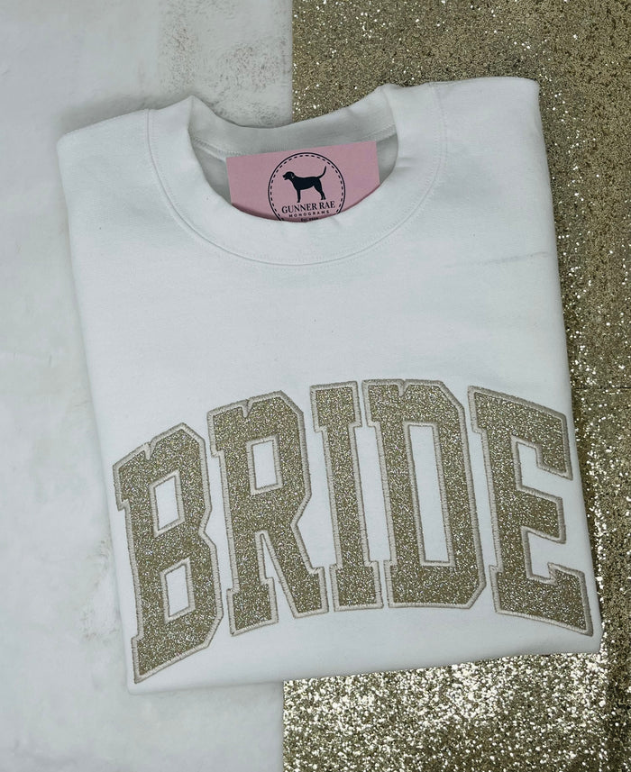BRIDE GOLD GLITTER Custom Applique Embroidered T-shirt or Sweatshirt