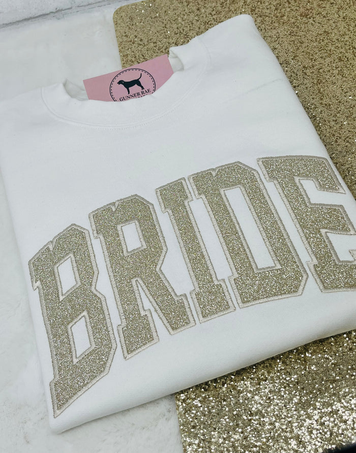 BRIDE GOLD GLITTER Custom Applique Embroidered T-shirt or Sweatshirt