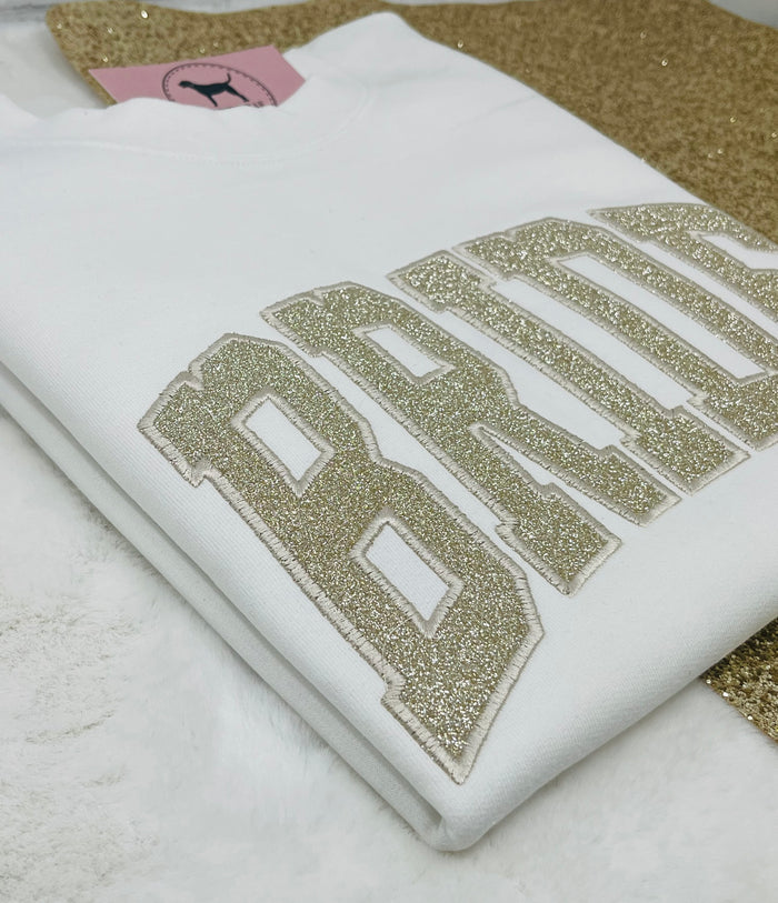 BRIDE GOLD GLITTER Custom Applique Embroidered T-shirt or Sweatshirt