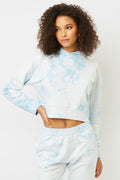 Frankies Bikinis Burl Baby Blue Tie Dye Cropped Hooded Sweatshirt