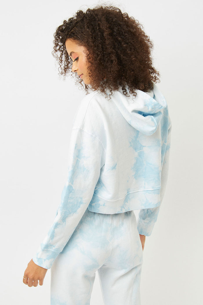 Frankies Bikinis Burl Baby Blue Tie Dye Cropped Hooded Sweatshirt