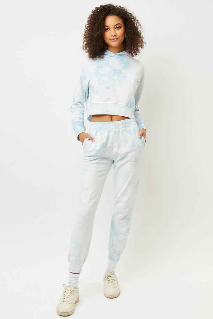 Frankies Bikinis Burl Baby Blue Tie Dye Cropped Hooded Sweatshirt