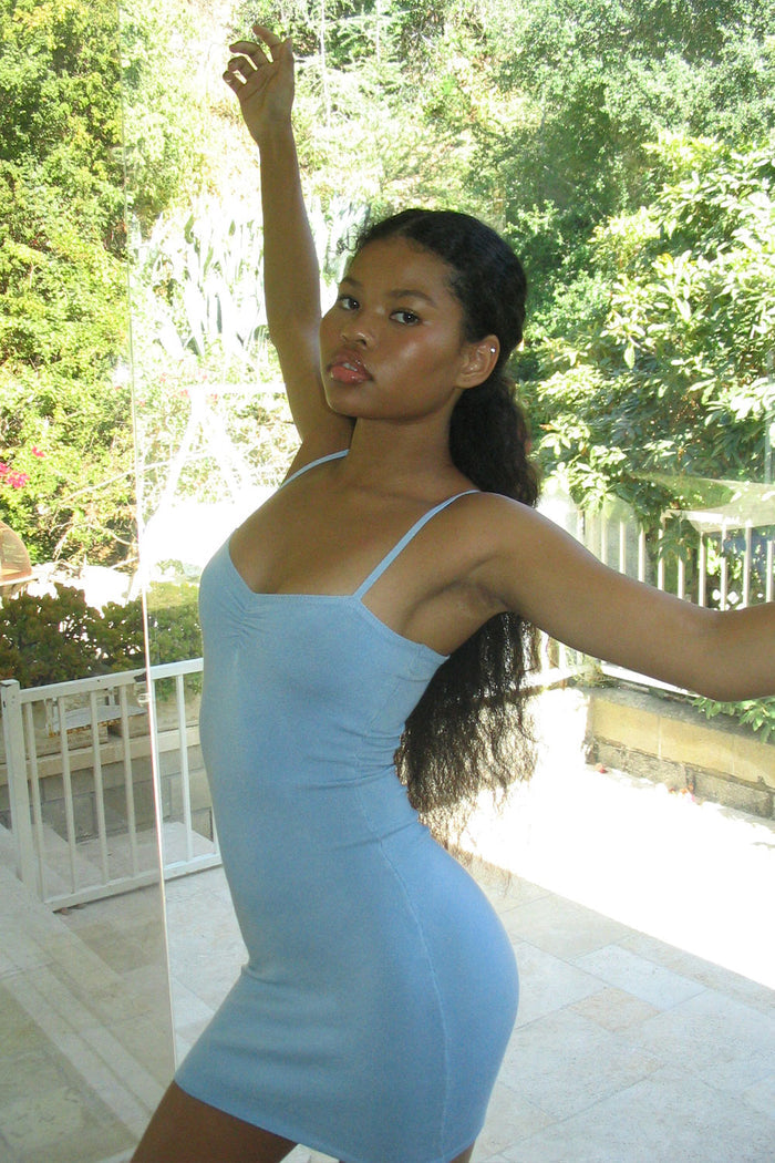 Carmen Knit Mini Dress Cornflower