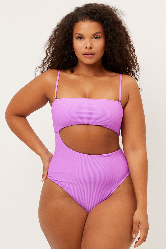 Carter Passionfruit Ribbed High Leg One Piece with Cut Out Detail