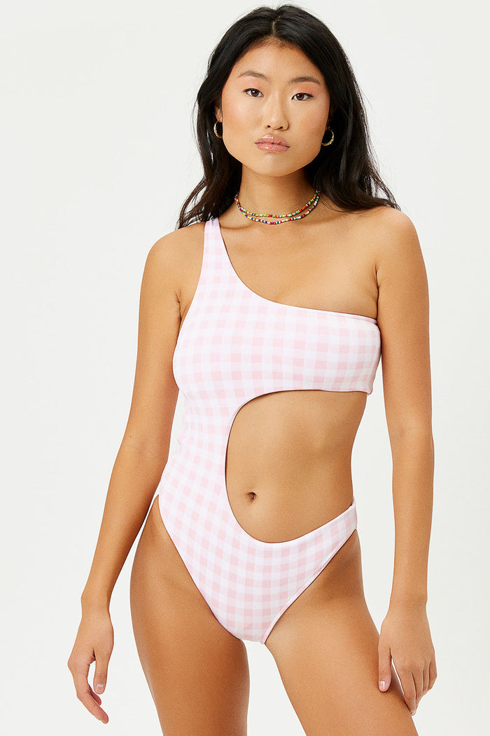 Cash Pink Picnic One Shoulder One Piece With Cut Out
