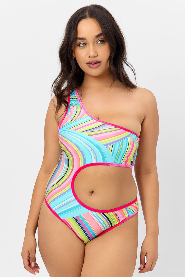 Cash Shine One Piece Swimsuit Rainbow Swirl Extended