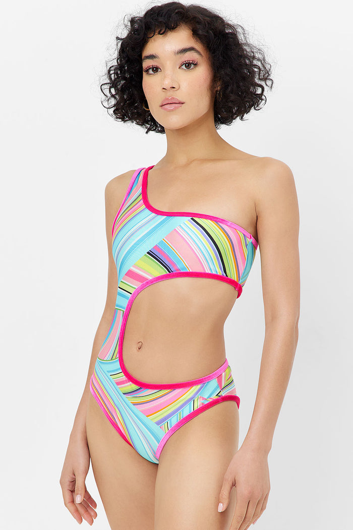 Cash Shine One Piece Swimsuit Rainbow Swirl