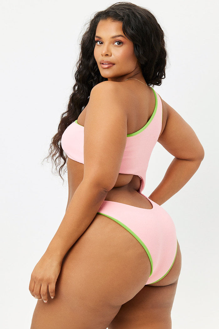 Cash Summer Melon Terry Cut Out One Shoulder One Piece Extended