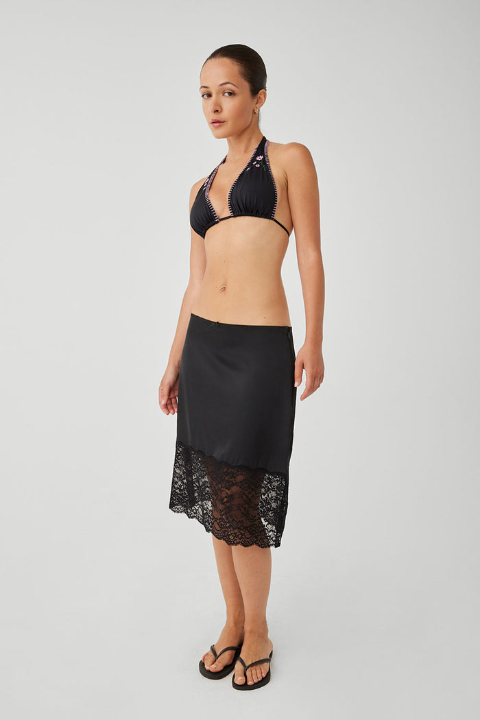 Chamomile Satin Midi Skirt Black