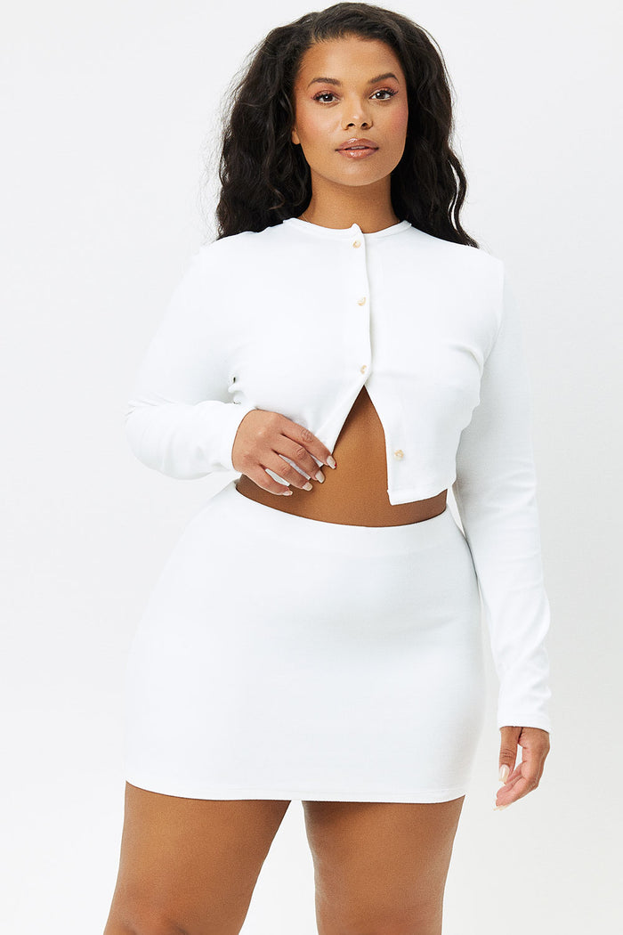 Cheri White Terry Crop Cardigan Extended