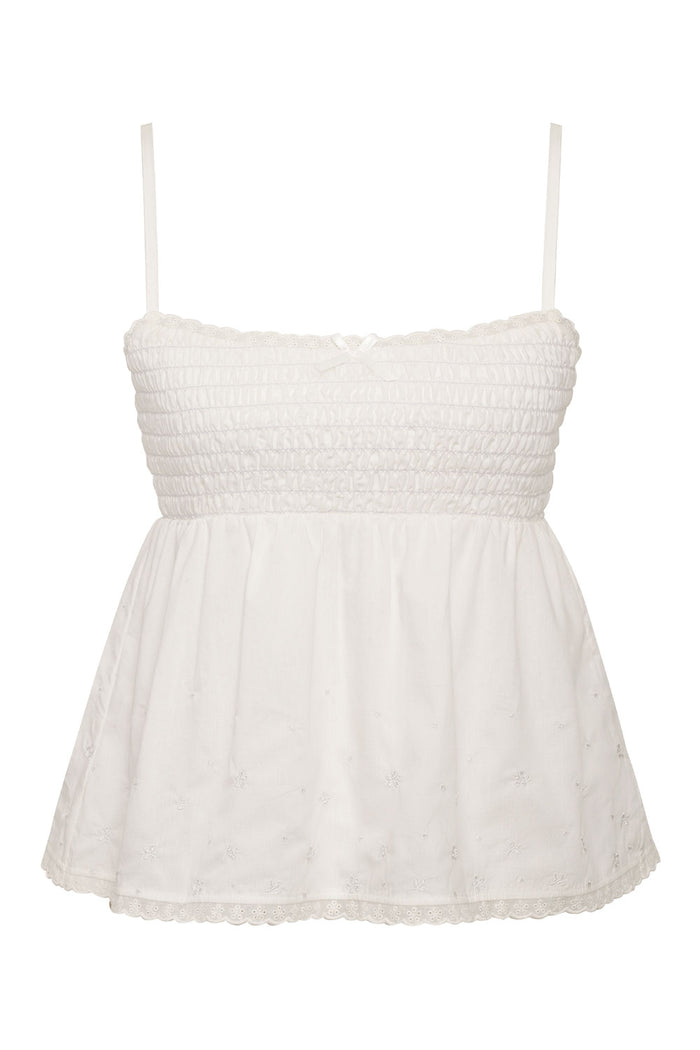 Cherub Embroidered Ruffle Tank White