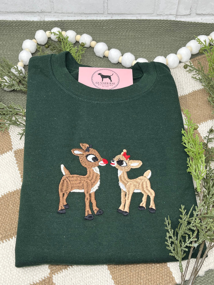 CHRISTMAS DEER Embroidered T-shirt or Sweatshirt