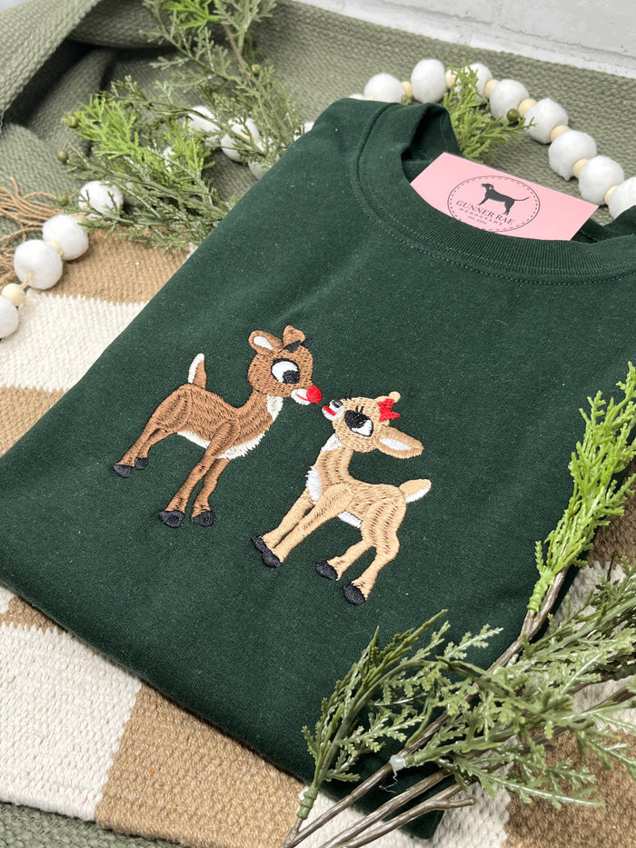 CHRISTMAS DEER Embroidered T-shirt or Sweatshirt