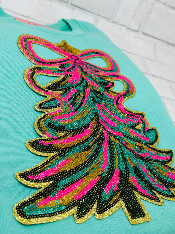 CHRISTMAS TREE SEQUIN PATCH T-shirt or Sweatshirt