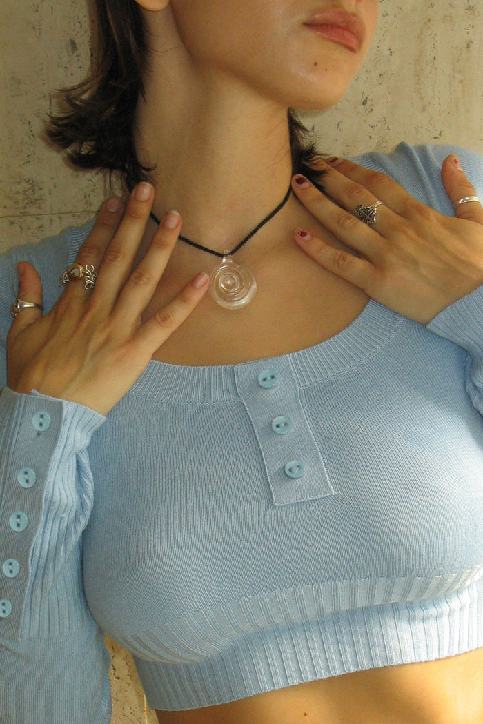 Claude Knit Mini Crop Top Cornflower