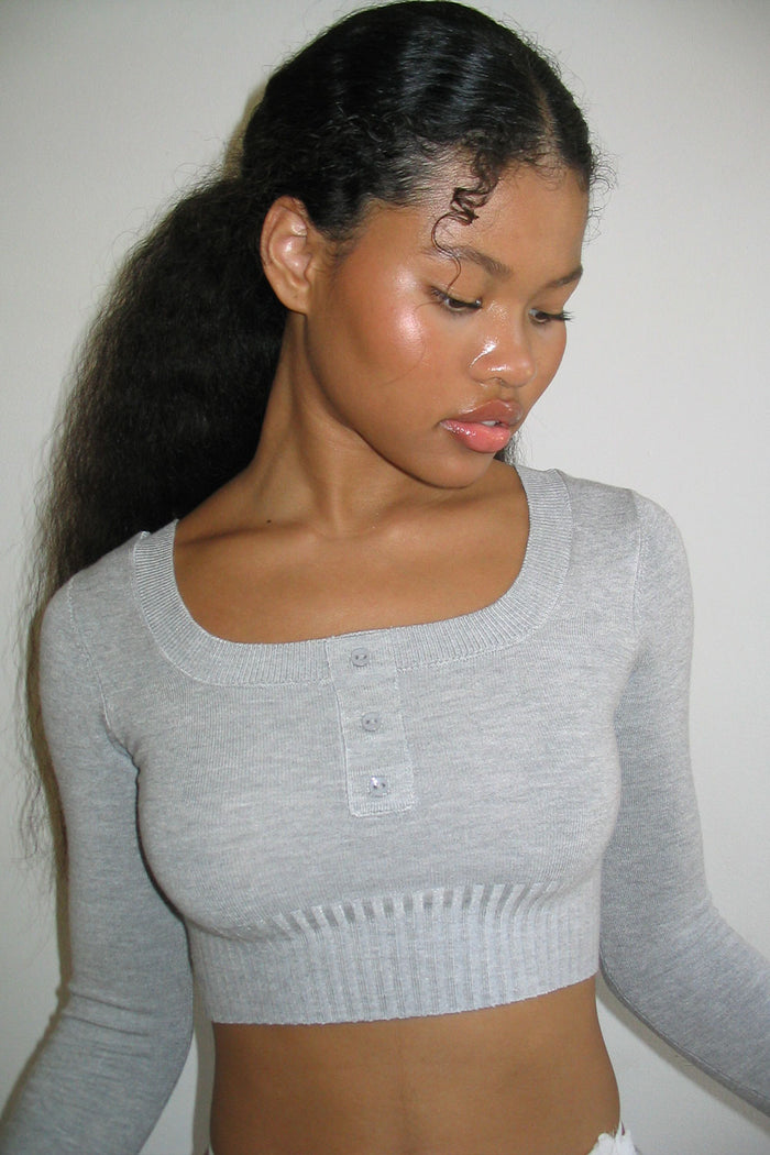 Claude Knit Mini Crop Top Heather Grey