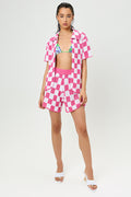 Coco Crochet Pink Checker Button Up Shirt