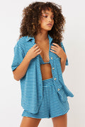 Coco Positano Stripe Terry Button up Shirt
