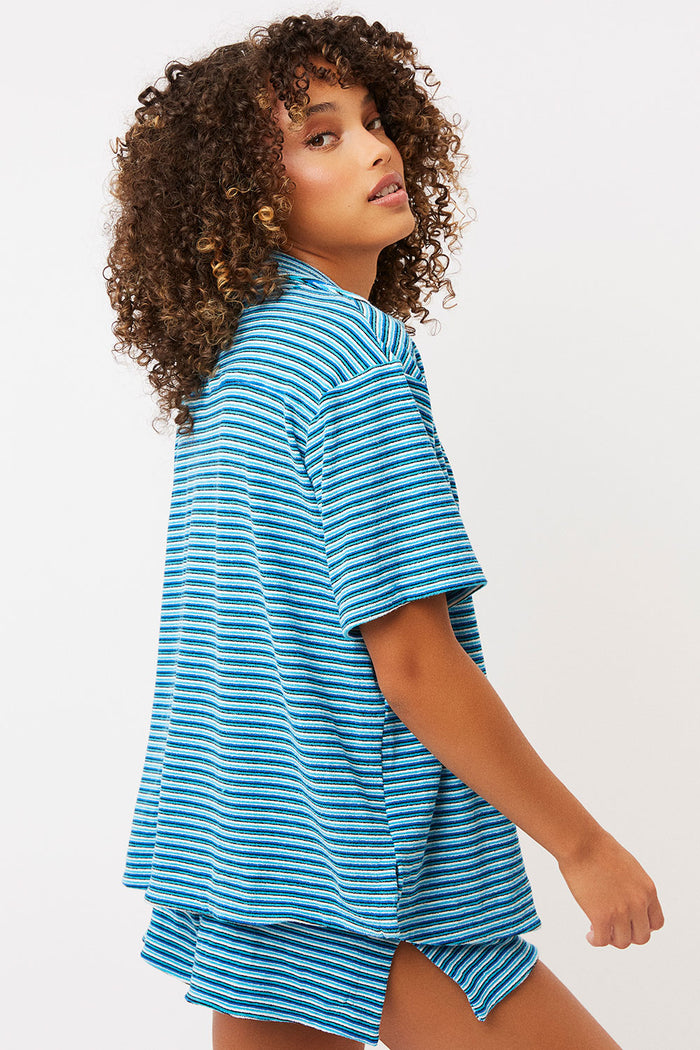 Coco Positano Stripe Terry Button up Shirt