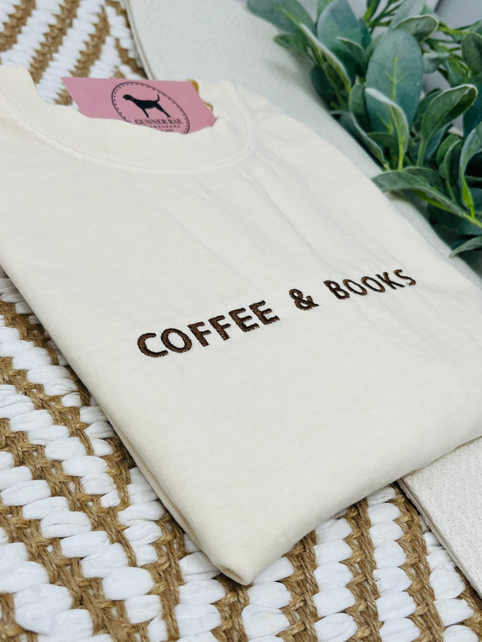 COFFEE & BOOKS Custom Embroidered T-shirt or Sweatshirt